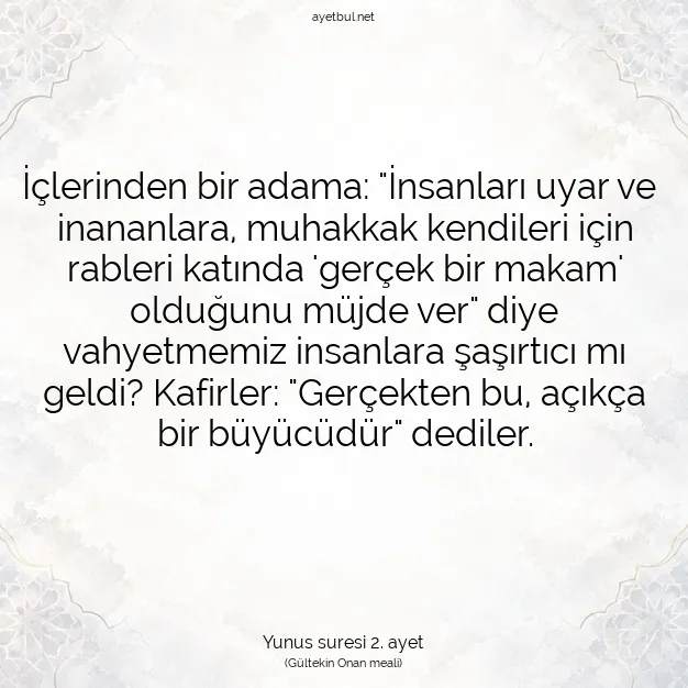 Ayetbul | Kuran Mealleri | Quran | Yunus suresi 2. ayet
