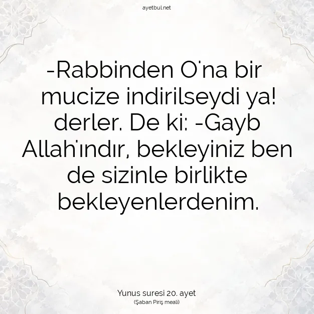 Ayetbul | Kuran Mealleri | Quran | Yunus suresi 20. ayet