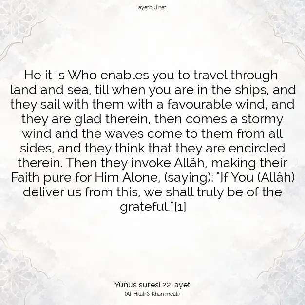 Ayetbul | Kuran Mealleri | Quran | Yunus suresi 22. ayet