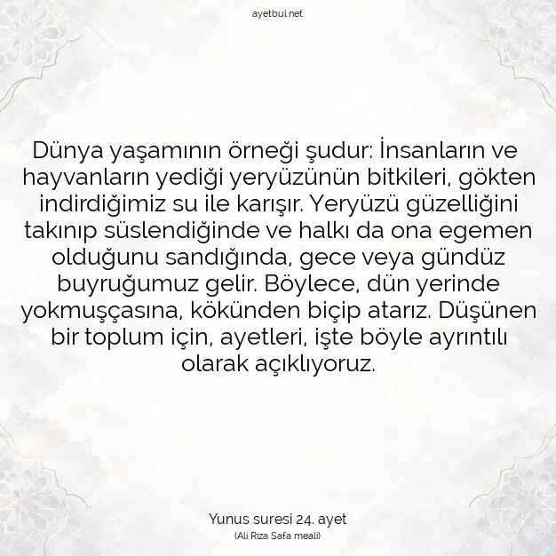 Ayetbul | Kuran Mealleri | Quran | Yunus suresi 24. ayet