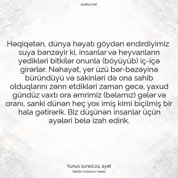 Ayetbul | Kuran Mealleri | Quran | Yunus suresi 24. ayet