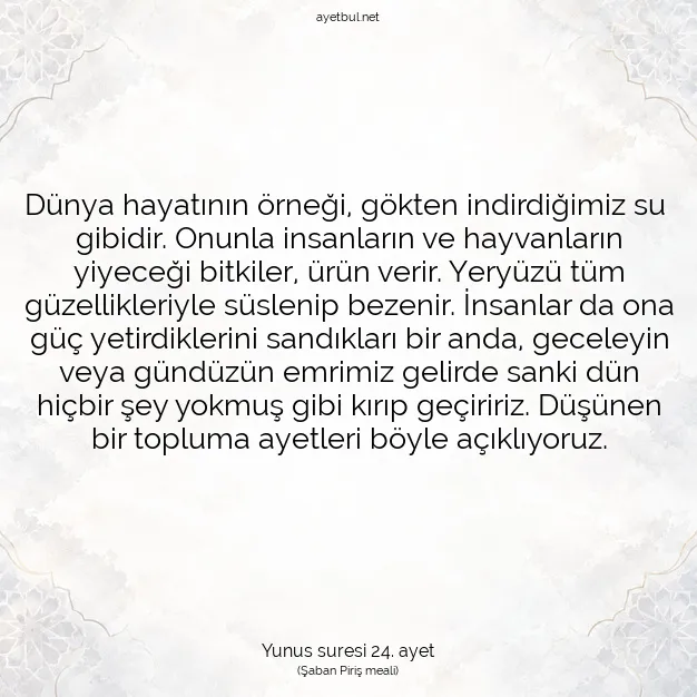 Ayetbul | Kuran Mealleri | Quran | Yunus suresi 24. ayet