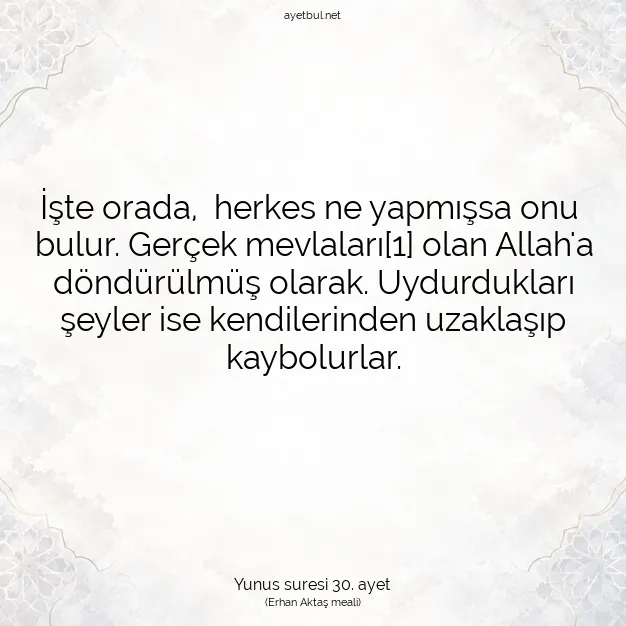 Ayetbul | Kuran Mealleri | Quran | Yunus suresi 30. ayet