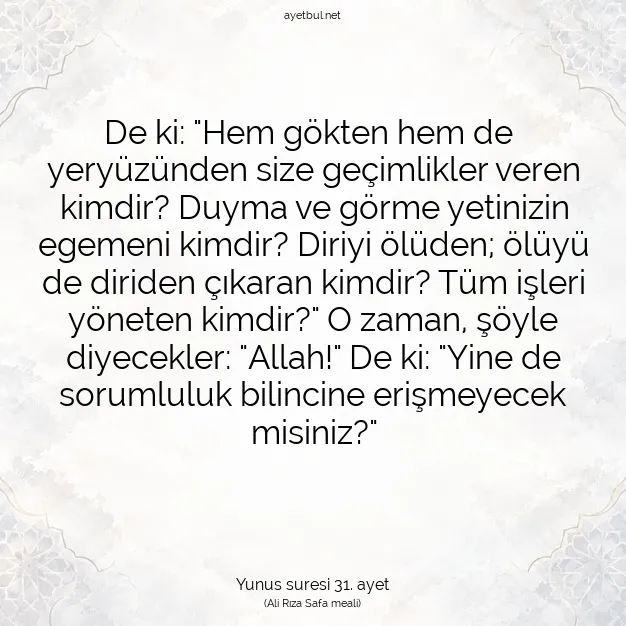 Ayetbul | Kuran Mealleri | Quran | Yunus suresi 31. ayet