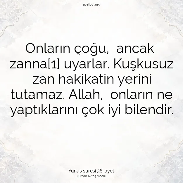 Ayetbul | Kuran Mealleri | Quran | Yunus suresi 36. ayet