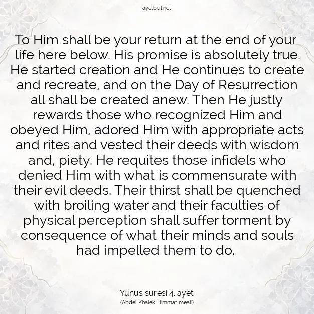 Ayetbul | Kuran Mealleri | Quran | Yunus suresi 4. ayet