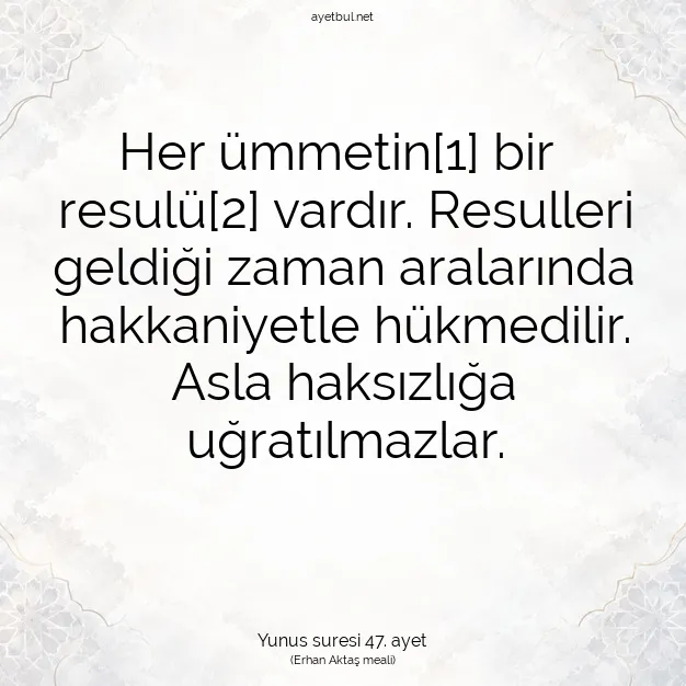 Ayetbul | Kuran Mealleri | Quran | Yunus suresi 47. ayet