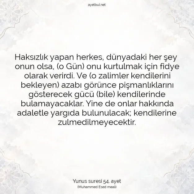 Ayetbul | Kuran Mealleri | Quran | Yunus suresi 54. ayet