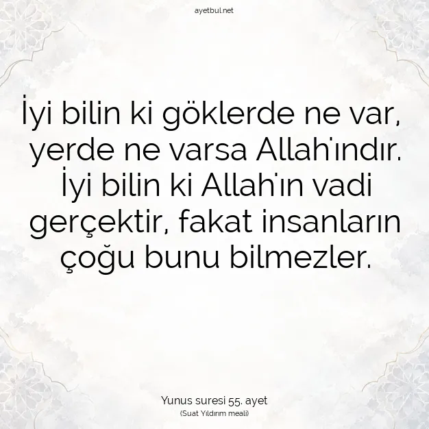 Ayetbul | Kuran Mealleri | Quran | Yunus suresi 55. ayet