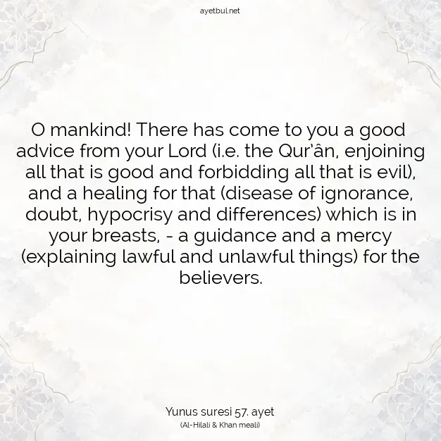 Ayetbul | Kuran Mealleri | Quran | Yunus suresi 57. ayet
