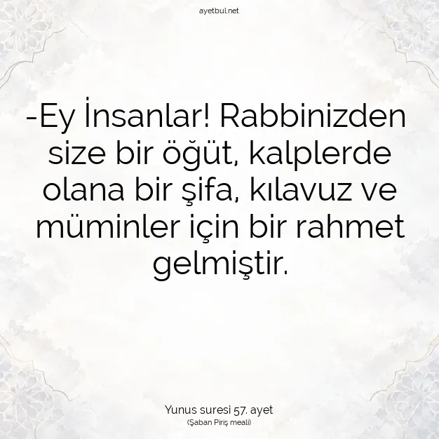 Ayetbul | Kuran Mealleri | Quran | Yunus suresi 57. ayet