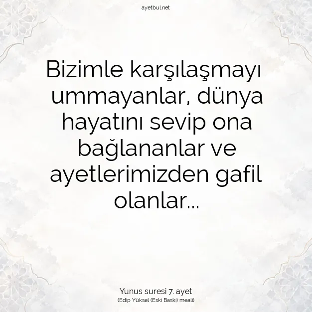 Ayetbul | Kuran Mealleri | Quran | Yunus suresi 7. ayet