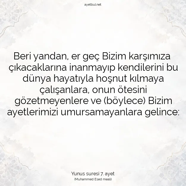 Ayetbul | Kuran Mealleri | Quran | Yunus suresi 7. ayet