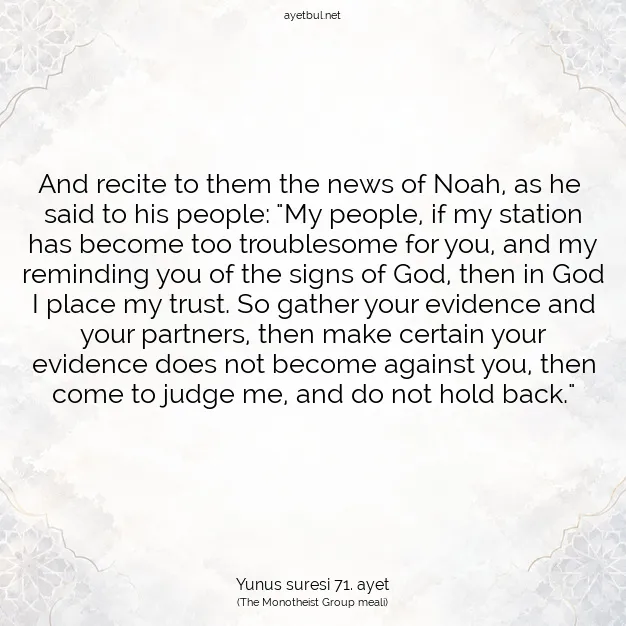 Ayetbul | Kuran Mealleri | Quran | Yunus suresi 71. ayet