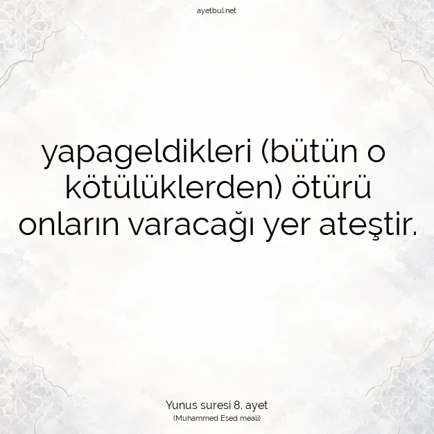 Ayetbul | Kuran Mealleri | Quran | Yunus suresi 8. ayet