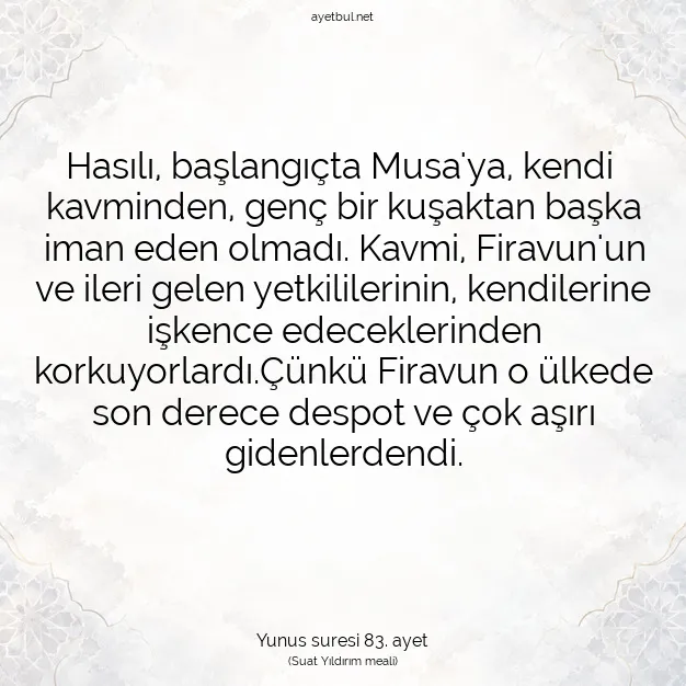 Ayetbul | Kuran Mealleri | Quran | Yunus suresi 83. ayet