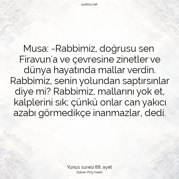 Ayetbul | Kuran Mealleri | Quran | Yunus suresi 88. ayet