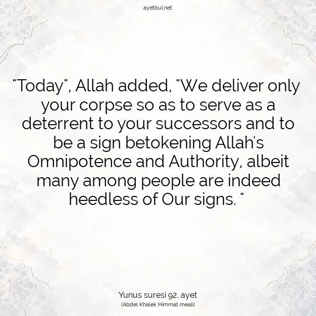 Ayetbul | Kuran Mealleri | Quran | Yunus suresi 92. ayet