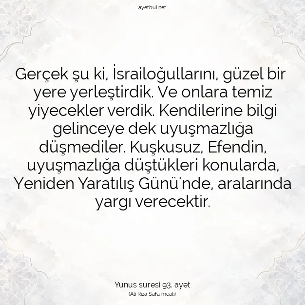 Ayetbul | Kuran Mealleri | Quran | Yunus suresi 93. ayet