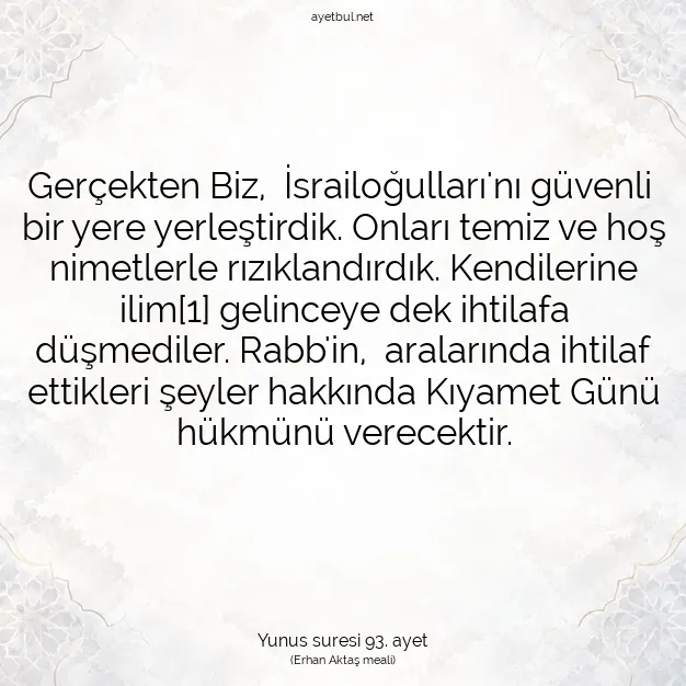 Ayetbul | Kuran Mealleri | Quran | Yunus suresi 93. ayet