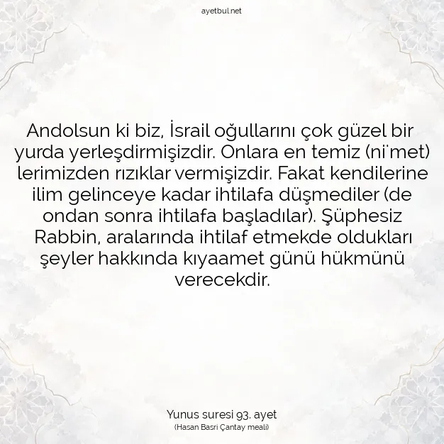 Ayetbul | Kuran Mealleri | Quran | Yunus suresi 93. ayet