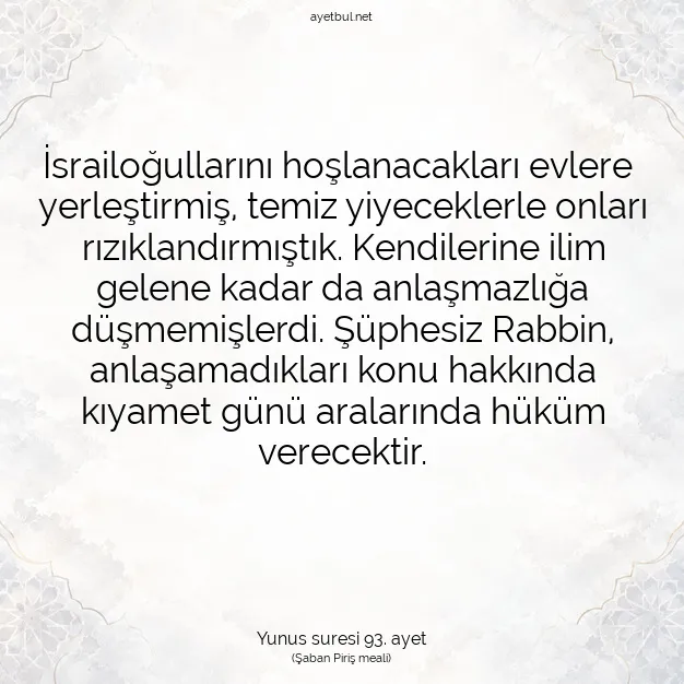 Ayetbul | Kuran Mealleri | Quran | Yunus suresi 93. ayet