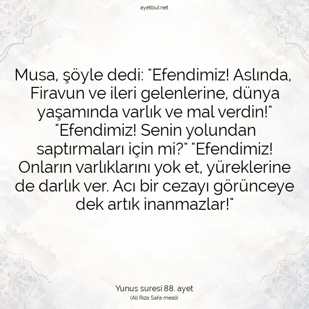 Ayetbul | Kuran Mealleri | Quran | Yunus suresi 88. ayet
