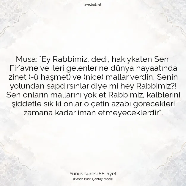 Ayetbul | Kuran Mealleri | Quran | Yunus suresi 88. ayet