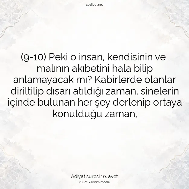 Ayetbul | Kuran Mealleri | Quran | Adiyat suresi 10. ayet
