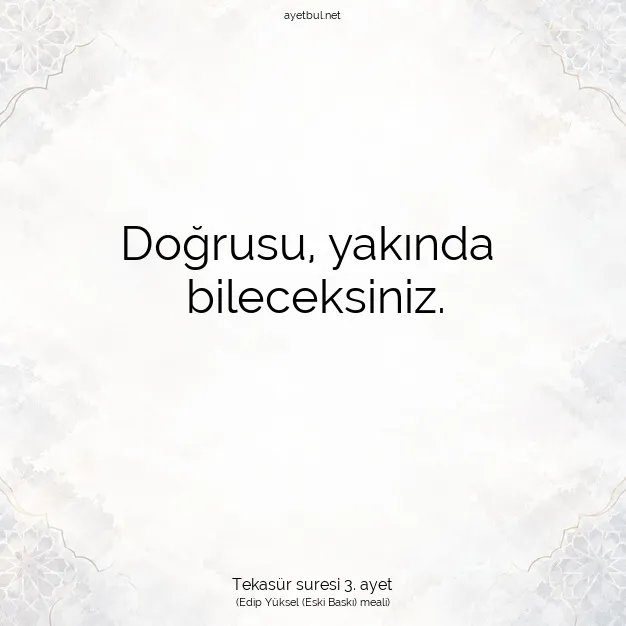 Ayetbul | Kuran Mealleri | Quran | Tekasür suresi 3. ayet