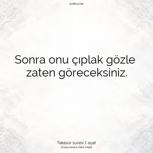 Ayetbul | Kuran Mealleri | Quran | Tekasür suresi 7. ayet