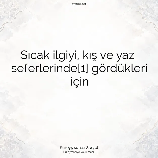 Ayetbul | Kuran Mealleri | Quran | Kureyş suresi 2. ayet