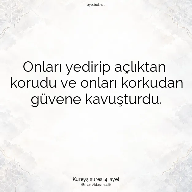 Ayetbul | Kuran Mealleri | Quran | Kureyş suresi 4. ayet