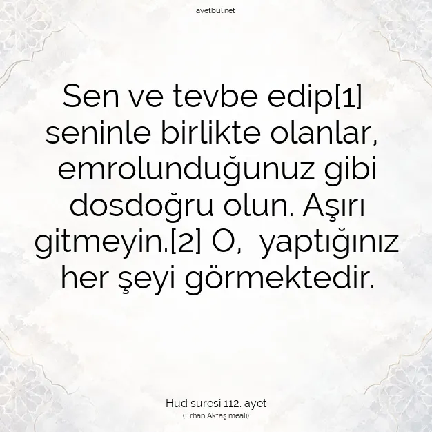 Ayetbul | Kuran Mealleri | Quran | Hud suresi 112. ayet