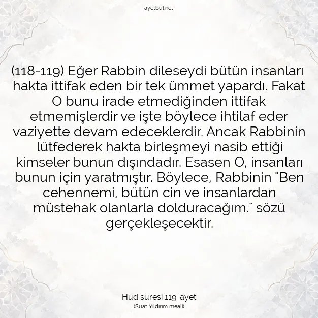 Ayetbul | Kuran Mealleri | Quran | Hud suresi 119. ayet