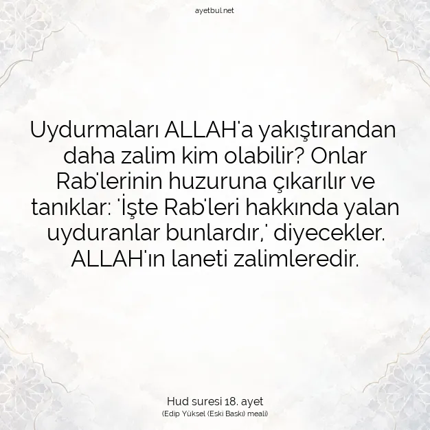 Ayetbul | Kuran Mealleri | Quran | Hud suresi 18. ayet