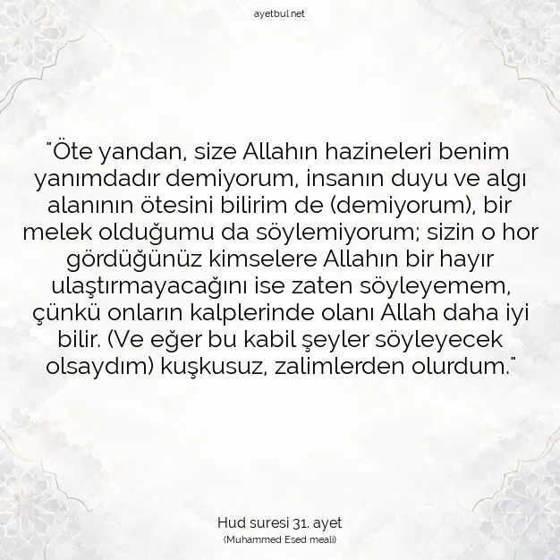 Ayetbul | Kuran Mealleri | Quran | Hud suresi 31. ayet