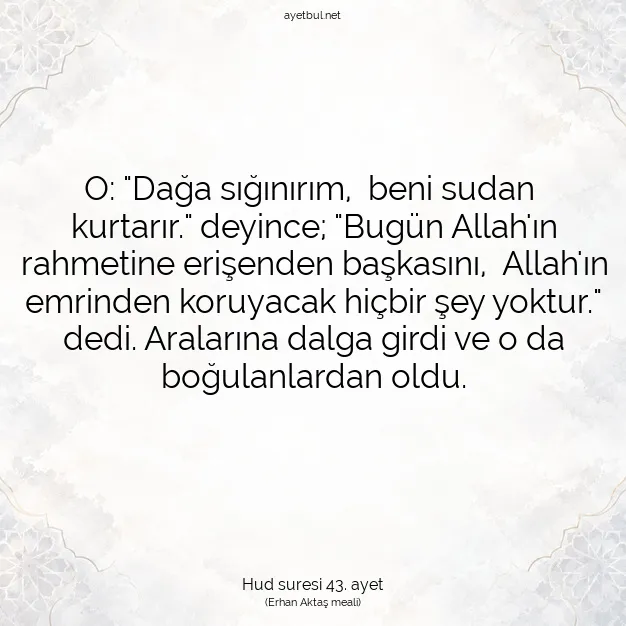 Ayetbul | Kuran Mealleri | Quran | Hud suresi 43. ayet