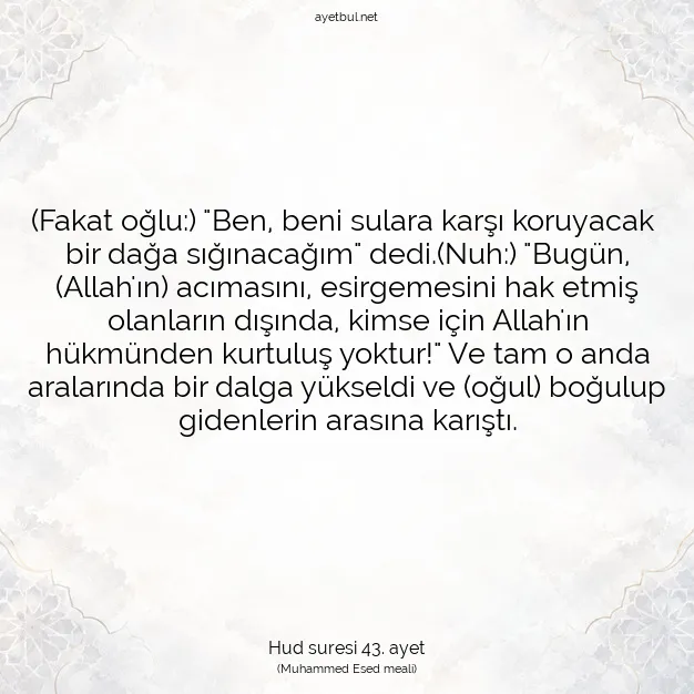 Ayetbul | Kuran Mealleri | Quran | Hud suresi 43. ayet