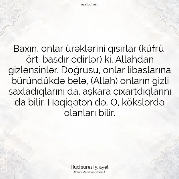 Ayetbul | Kuran Mealleri | Quran | Hud suresi 5. ayet