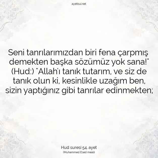 Ayetbul | Kuran Mealleri | Quran | Hud suresi 54. ayet