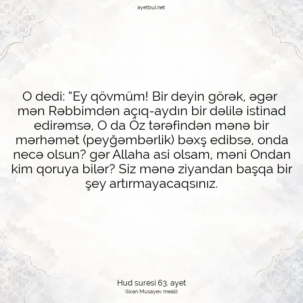 Ayetbul | Kuran Mealleri | Quran | Hud suresi 63. ayet