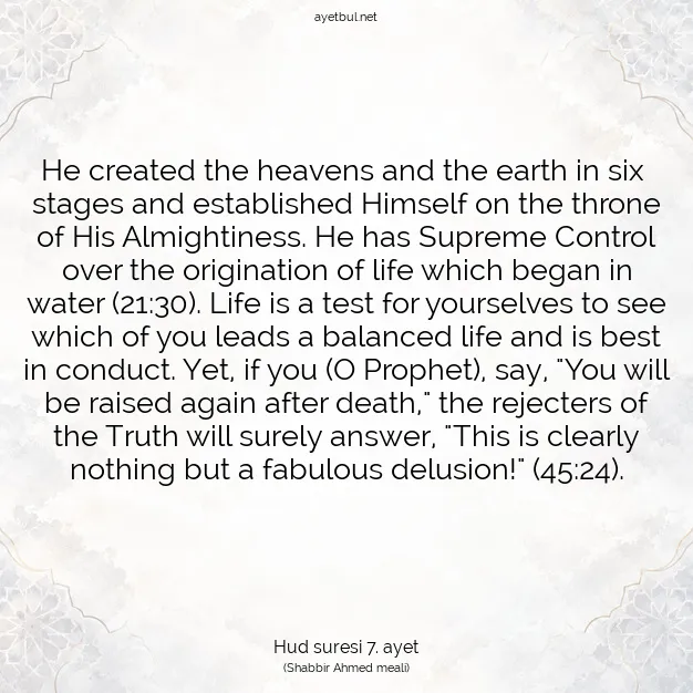 Ayetbul | Kuran Mealleri | Quran | Hud suresi 7. ayet