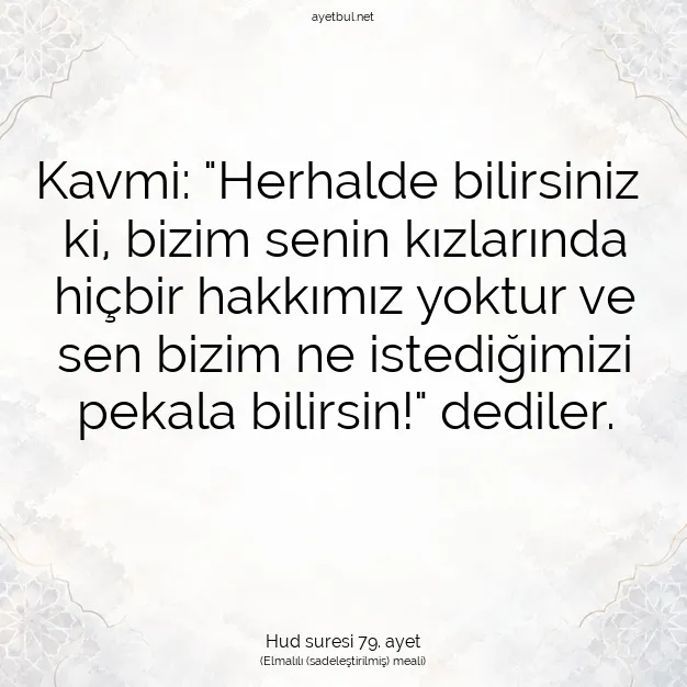 Ayetbul | Kuran Mealleri | Quran | Hud suresi 79. ayet