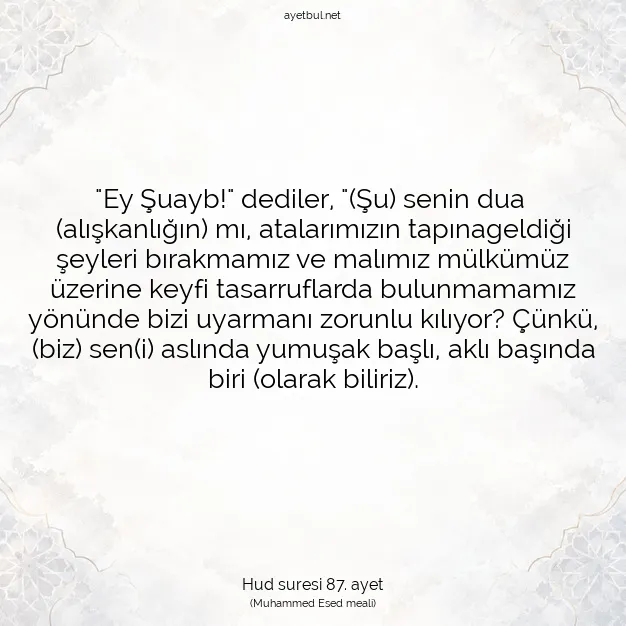Ayetbul | Kuran Mealleri | Quran | Hud suresi 87. ayet