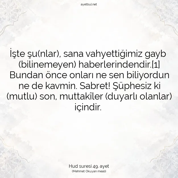 Ayetbul | Kuran Mealleri | Quran | Hud suresi 49. ayet