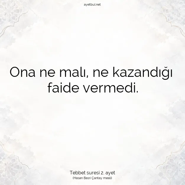 Ayetbul | Kuran Mealleri | Quran | Tebbet suresi 2. ayet