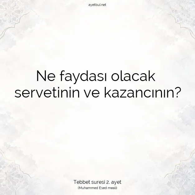Ayetbul | Kuran Mealleri | Quran | Tebbet suresi 2. ayet