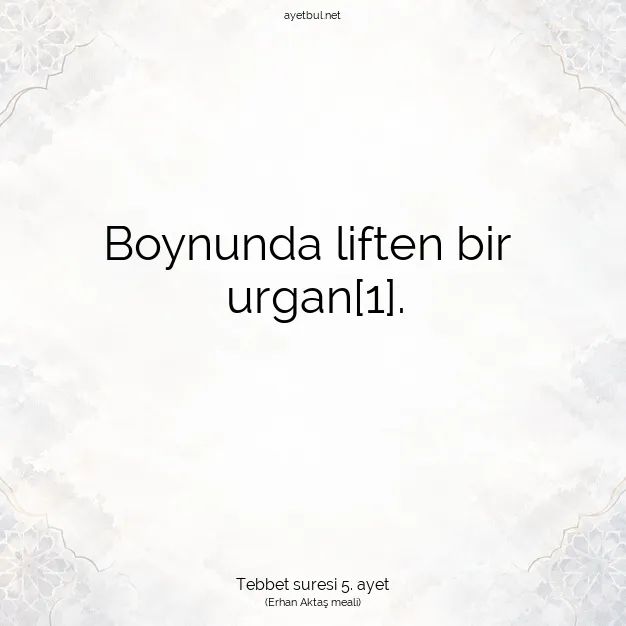 Ayetbul | Kuran Mealleri | Quran | Tebbet suresi 5. ayet