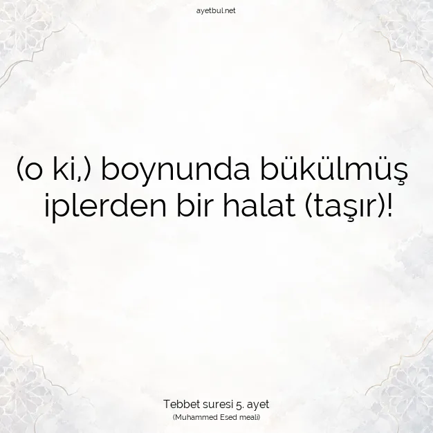 Ayetbul | Kuran Mealleri | Quran | Tebbet suresi 5. ayet